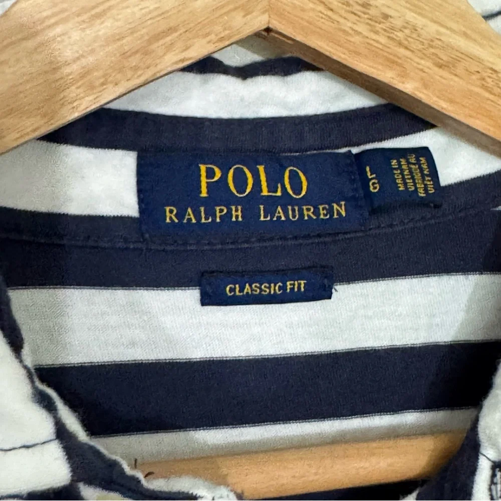Polo by Ralph Lauren Navy and White Striped Shirt Men’s Size Large Casual Cotton